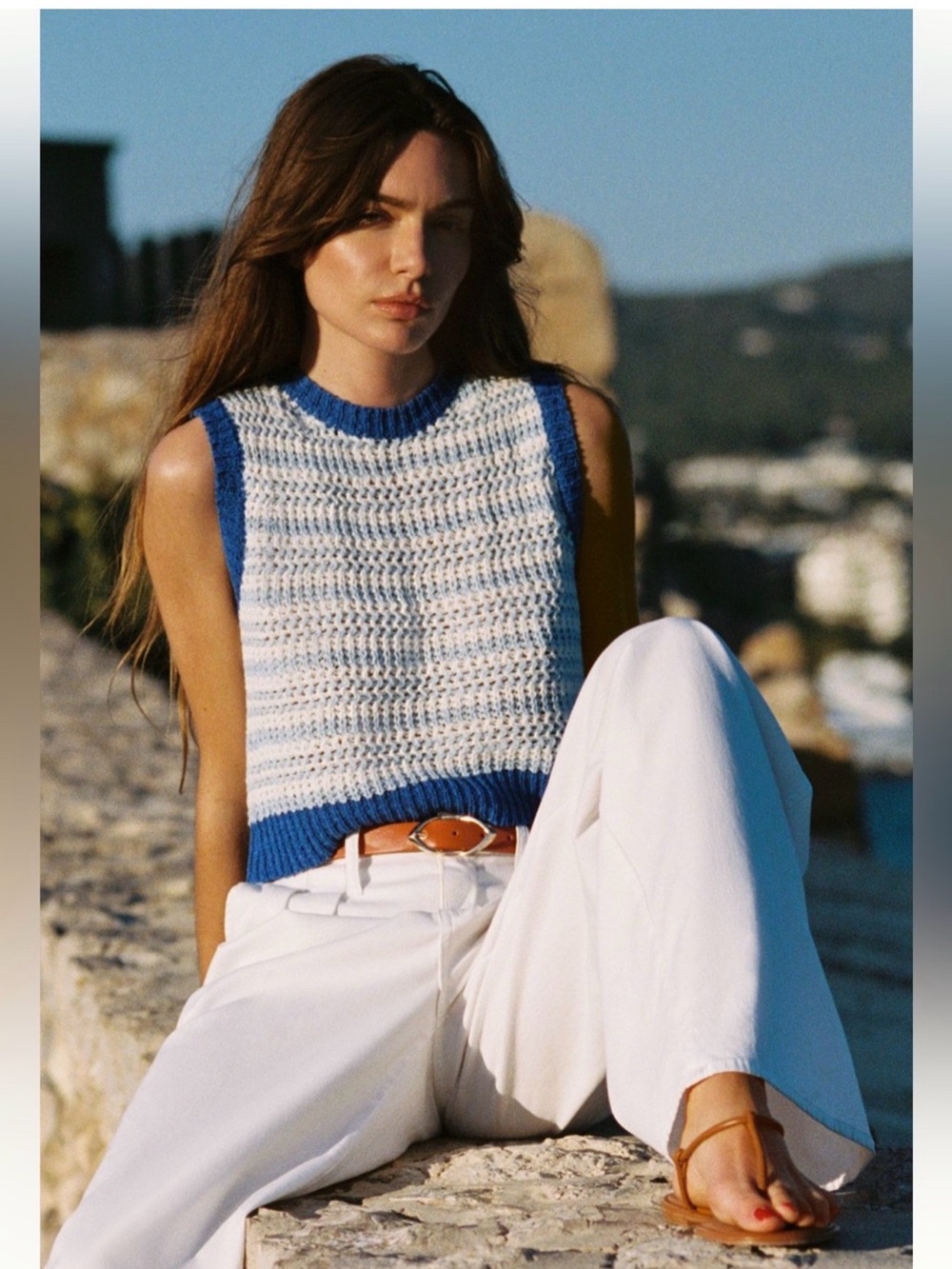 Anthropologie Blue and White Knit Tank Top